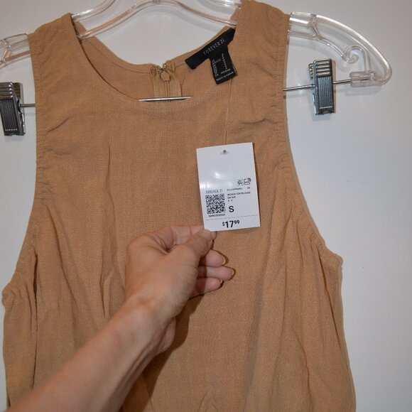 FOREVER 21 NWT Woven SAFARI Tan Sleeveless Zip Tie on Waist Rayon Top/Blouse S - Picture 4 of 6